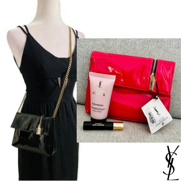 NEW Yves Saint Laurent YSL Beaute Cosmetic Makeup Clutch Pouch Bag - Patent Pink - Picture 1 of 7